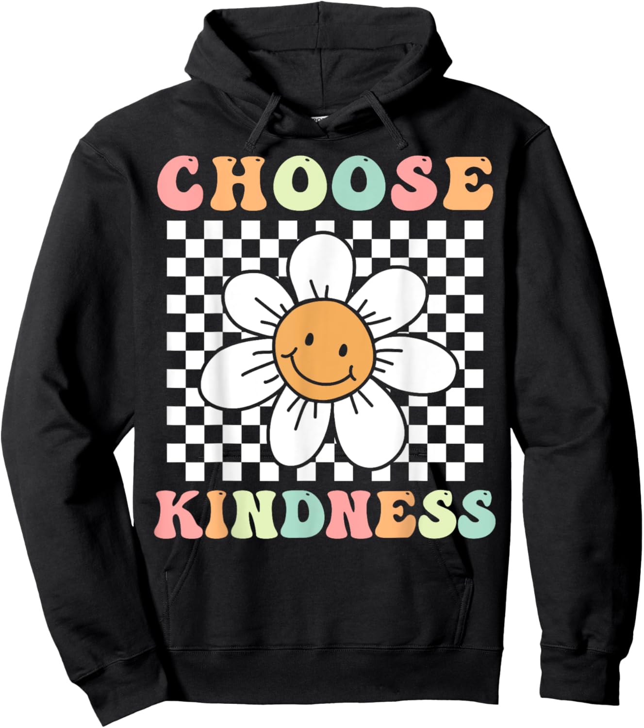 Groovy Choose Kindness Retro Daisy Flower Positivity Be Kind Hoodie - Hoodie | Black
