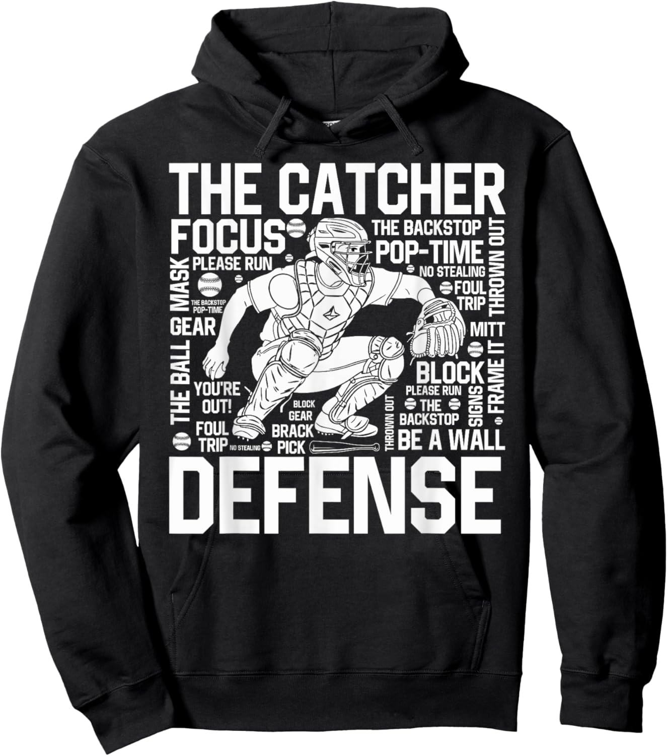Baseball Softball Catcher Position Word Art Player Game Day Hoodie - Hoodie | Black
