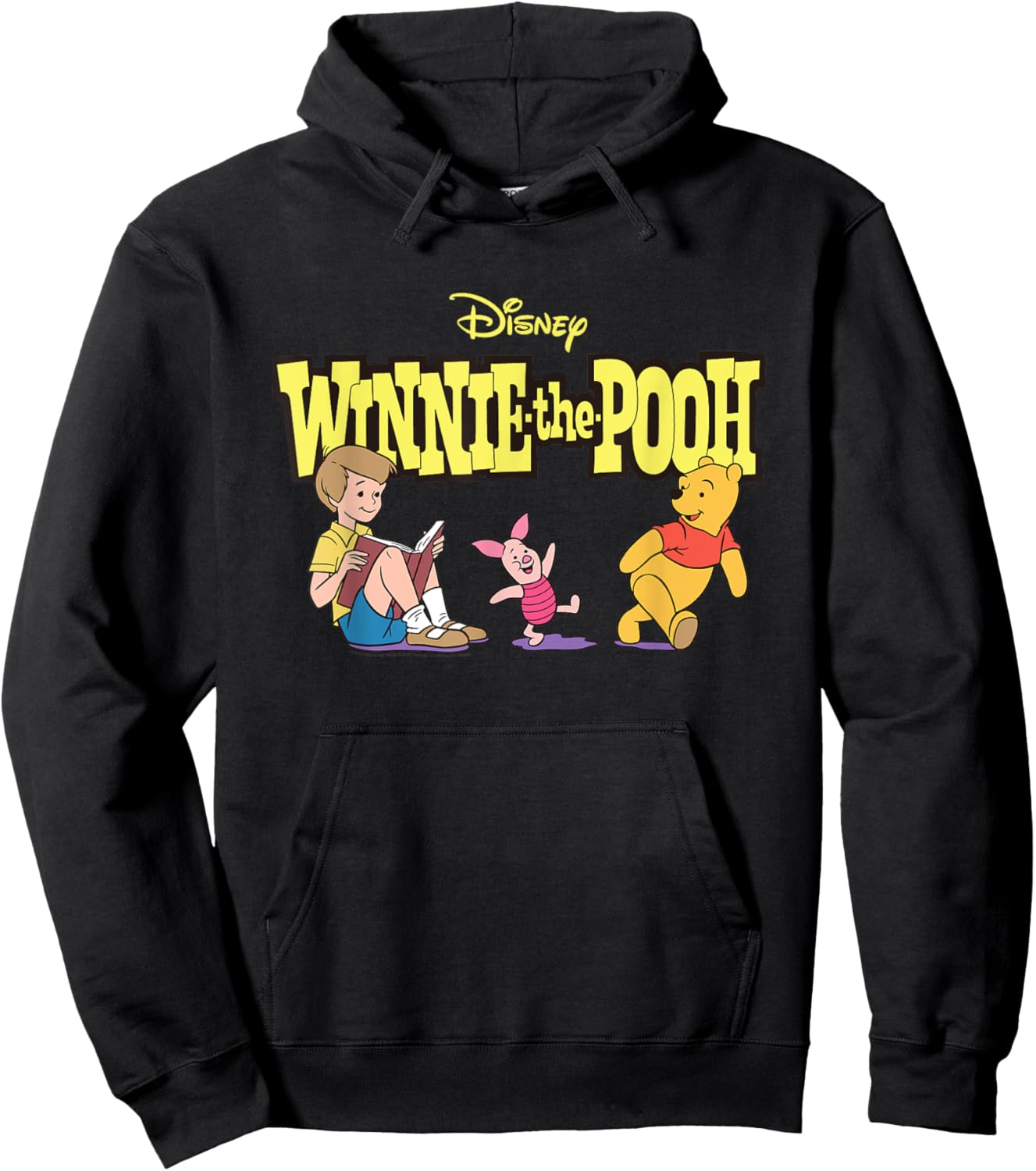 Disney Winnie the Pooh Piglet & Christopher Robin with Logo Hoodie - Hoodie | Black