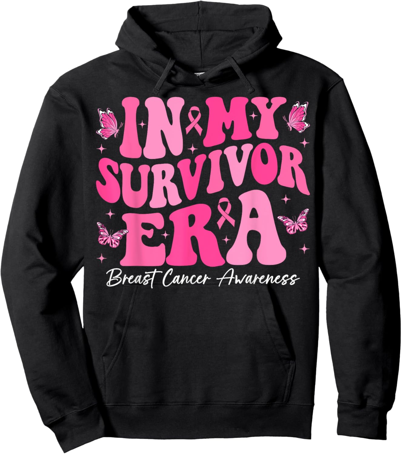 In My Survivor Era Retro Groovy Breast Cancer Awareness Hoodie - Hoodie | Black