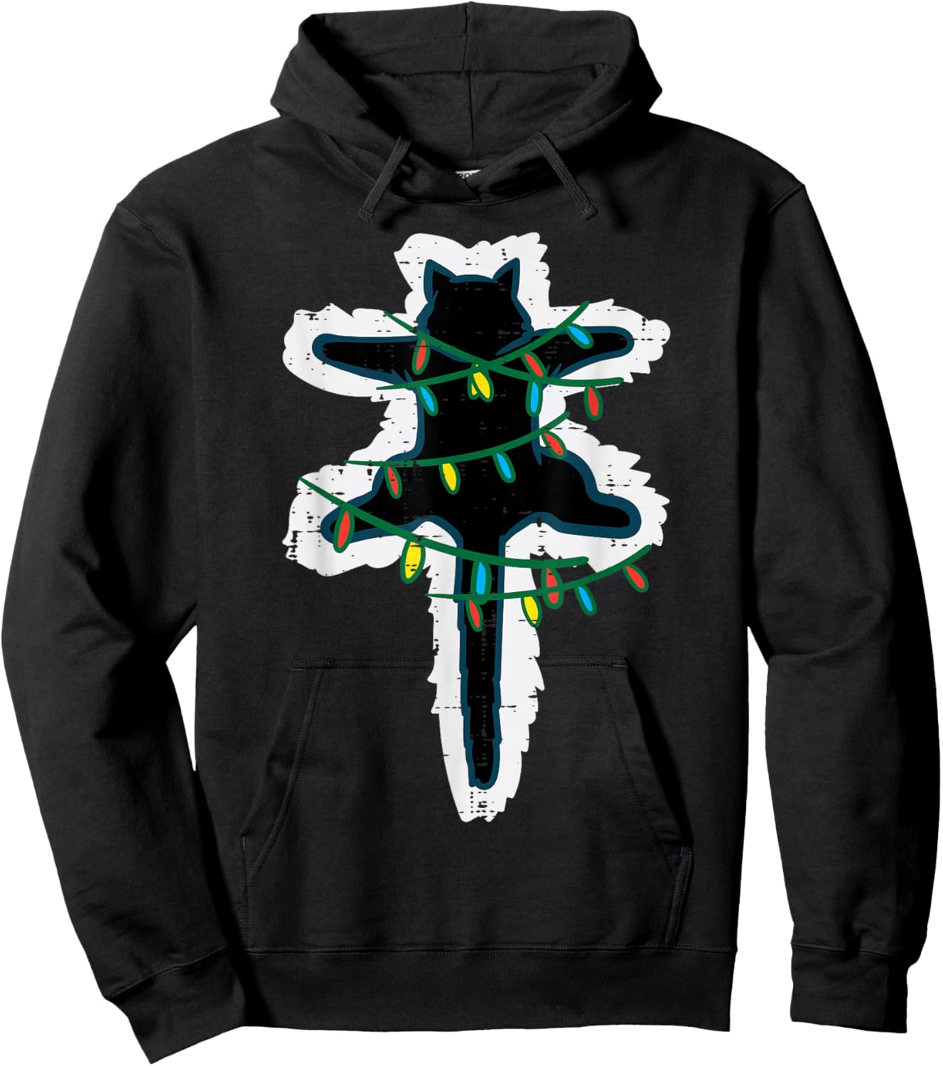 Christmas Lights Fried Cat Funny Xmas Women Girls Kids Men Hoodie - Hoodie | Black
