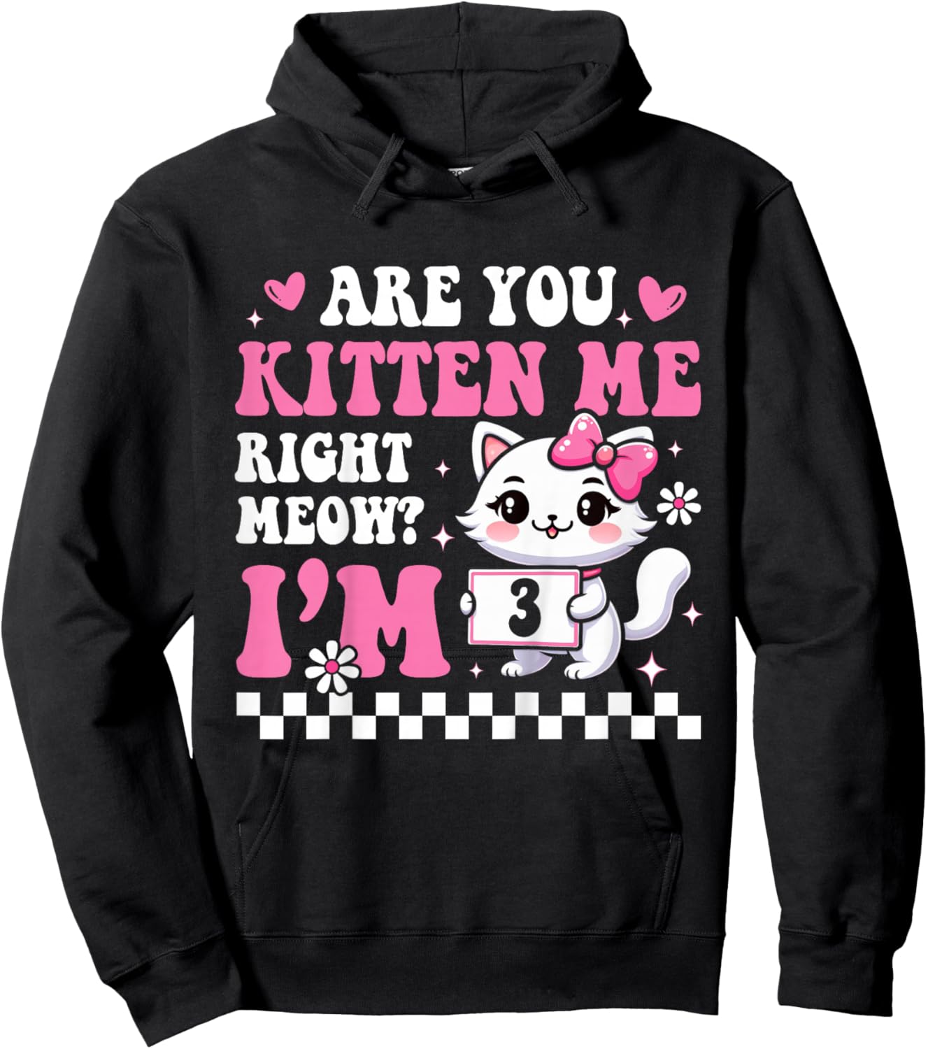 3rd Birthday Girl for Girl Three 3 Year Old Cat Lover Groovy Hoodie - Hoodie | Black