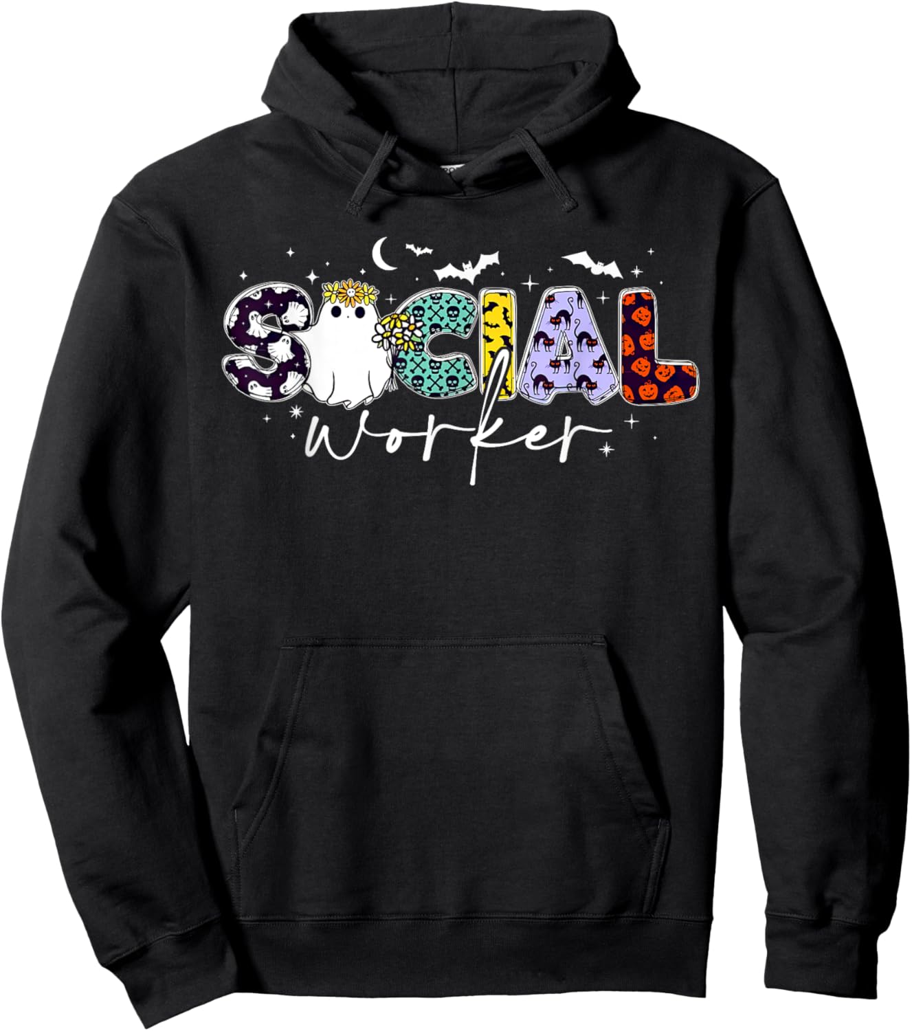 Retro Social Worker Ghost Halloween Funny School Social Work Hoodie - Hoodie | Black