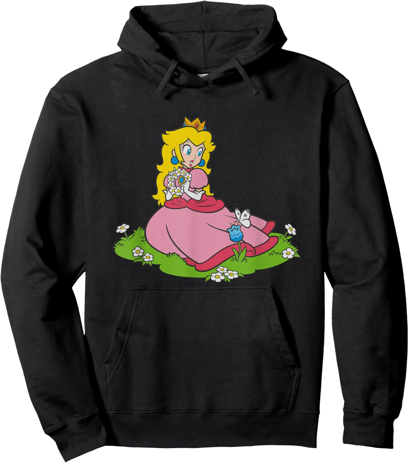 Super Mario Bros Princess Peach & Butterfly Portrait Hoodie - Hoodie | Black
