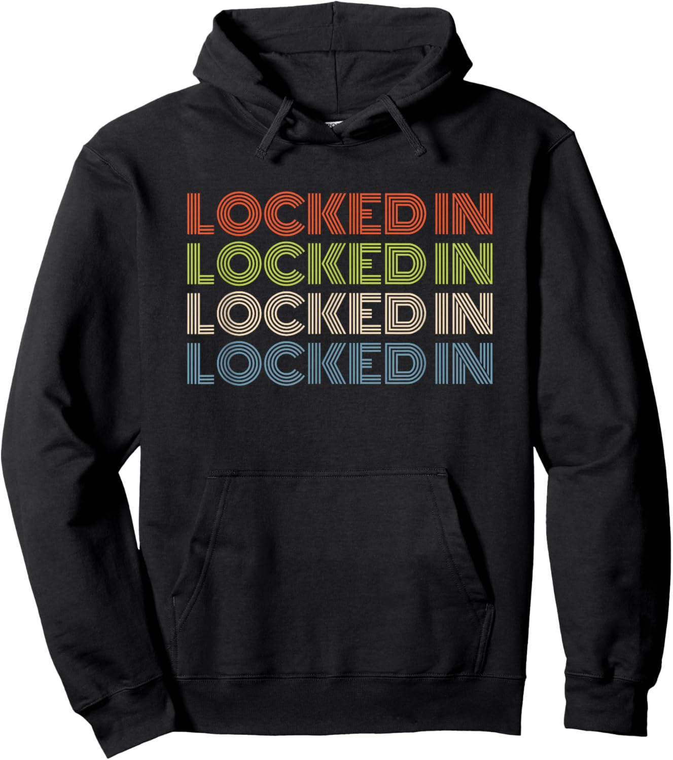 Locked In Bold Retro Font Repeated Text for Focus Hoodie - Hoodie | Black
