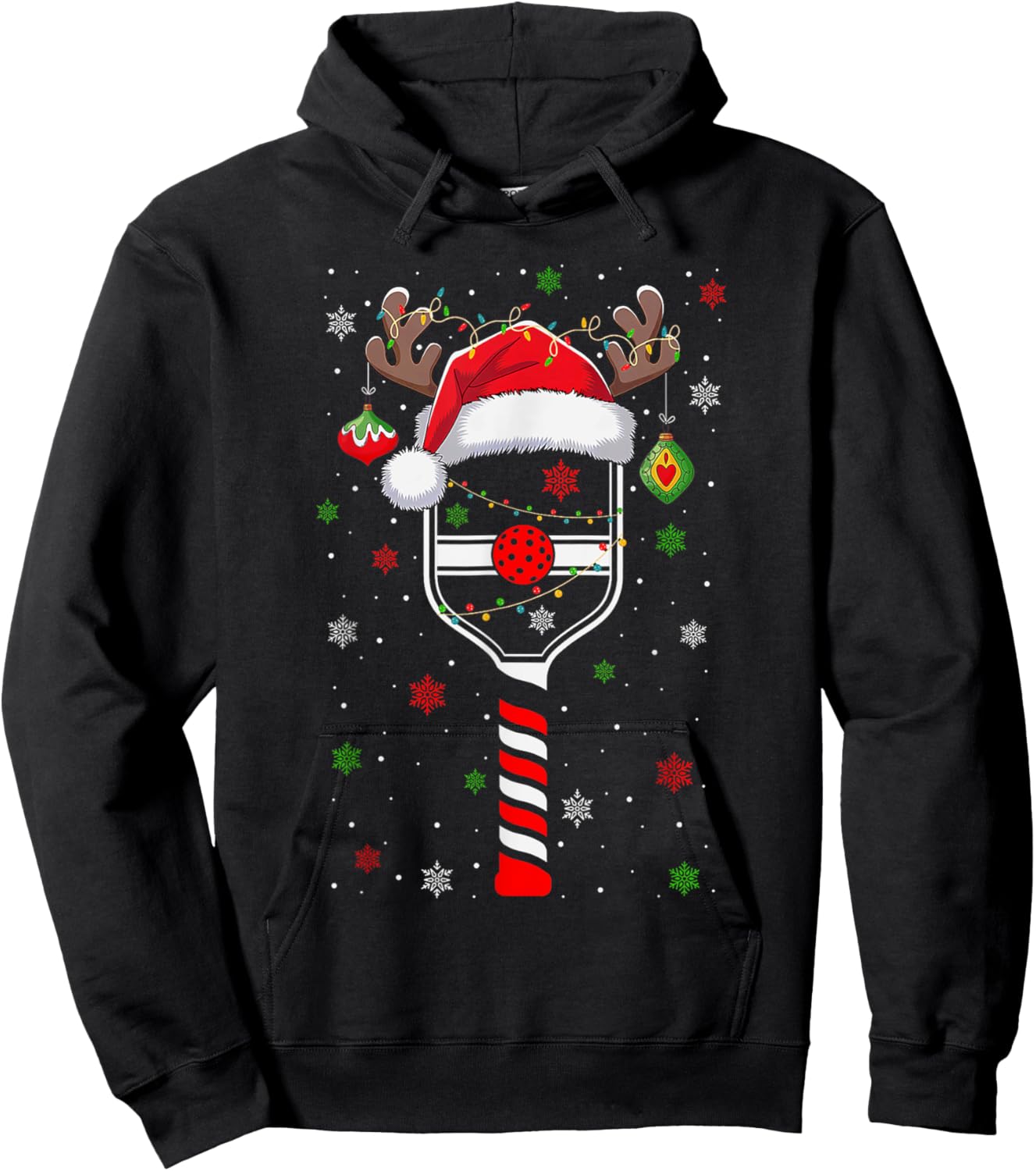 Funny Pickleball Player Christmas Holiday Reindeer Xmas Hoodie - Hoodie | Black