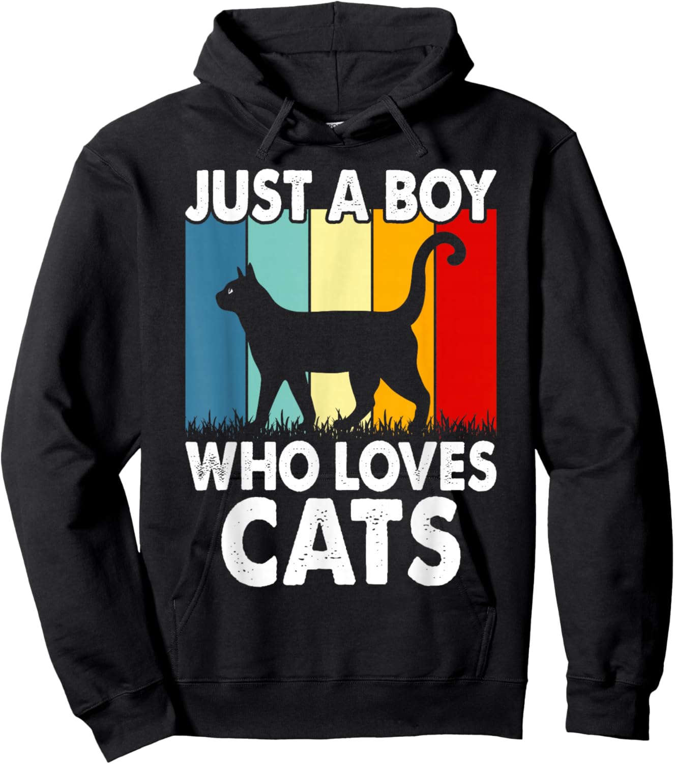 Vintage Just A Boy Who Loves Cats Boy Kid Cat Lover For Boys Hoodie - Hoodie | Black