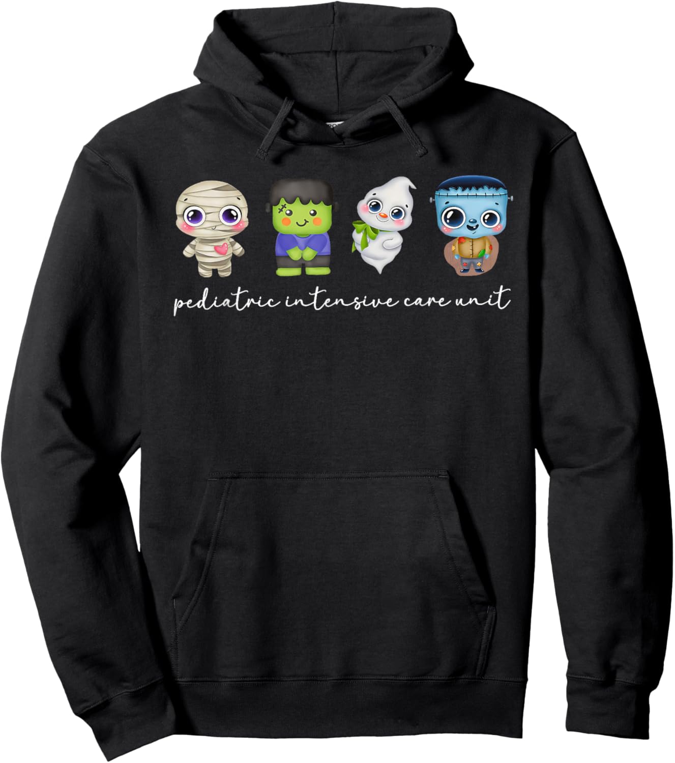 PICU Nurse Halloween Pediatric Intensive Care Unit Ghosts Hoodie - Hoodie | Black