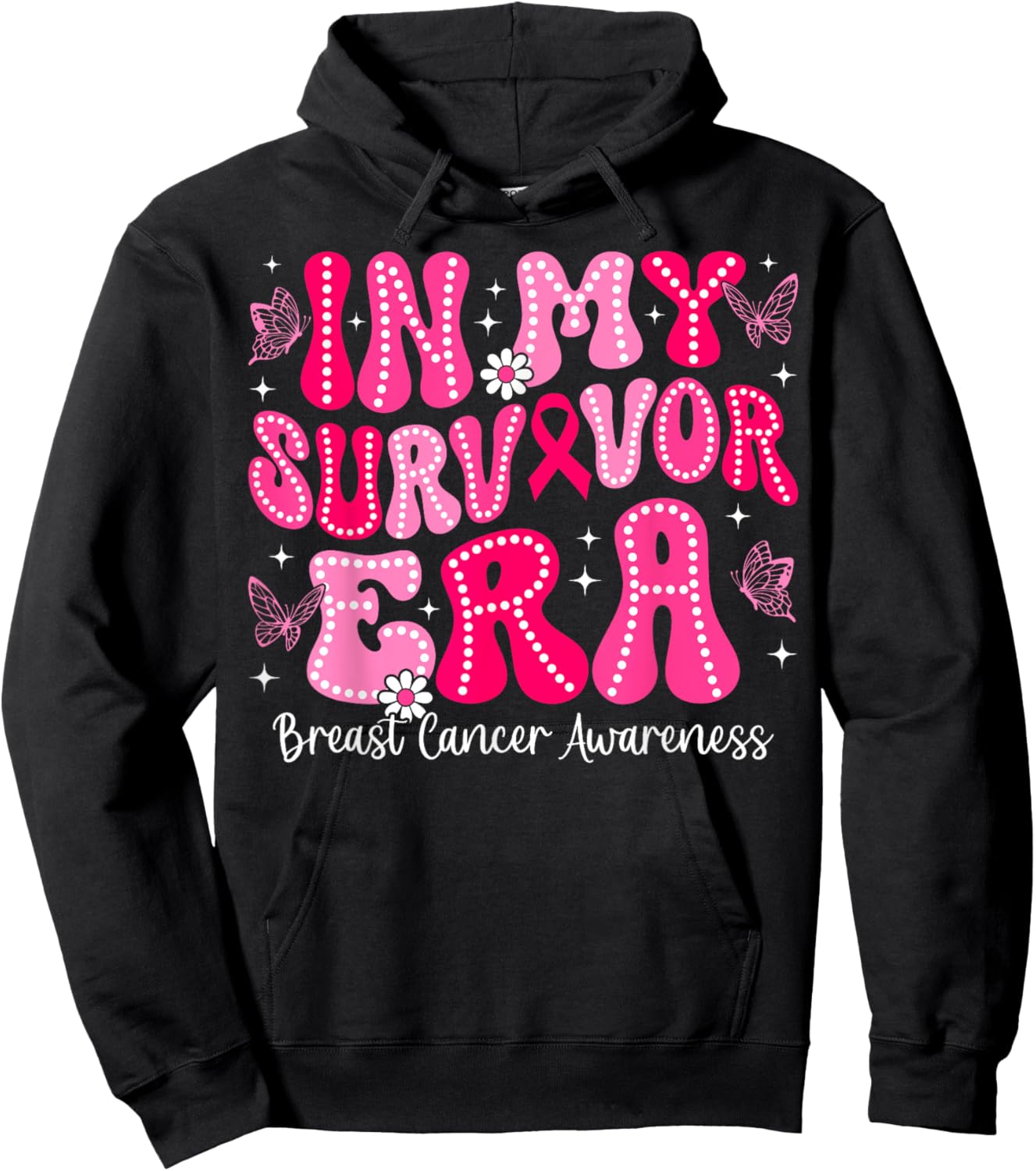 In My Survivor Era Retro Groovy Breast Cancer Awareness Hoodie - Hoodie | Black