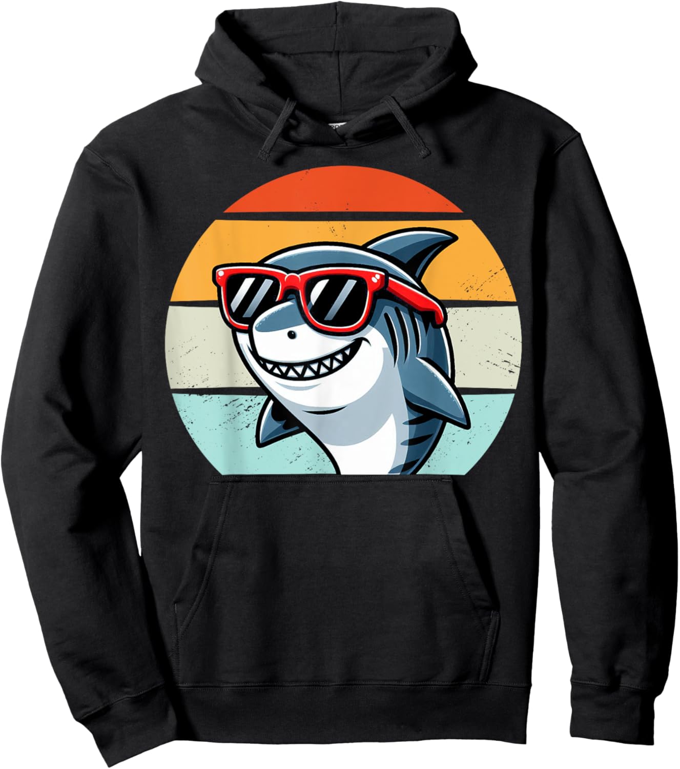 Retro Shark Sunglasses 70s 80s 90s Funny Beach Holiday Humor Hoodie - Hoodie | Black