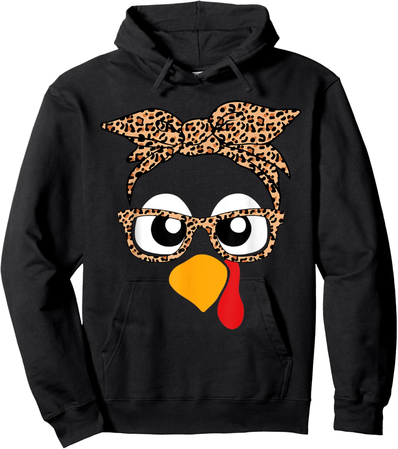 Turkey Face Leopard Headband Thanksgiving Pilgrim Hoodie - Hoodie | Black