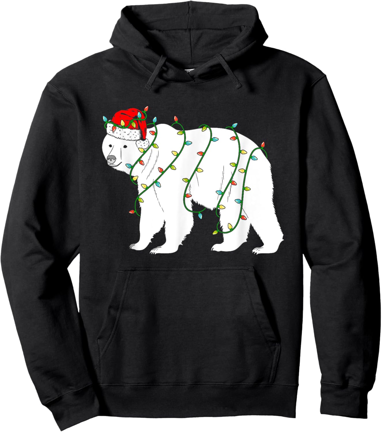 Polar Bear Christmas Santa Hat Lights Xmas Gifts Hoodie - Hoodie | Black