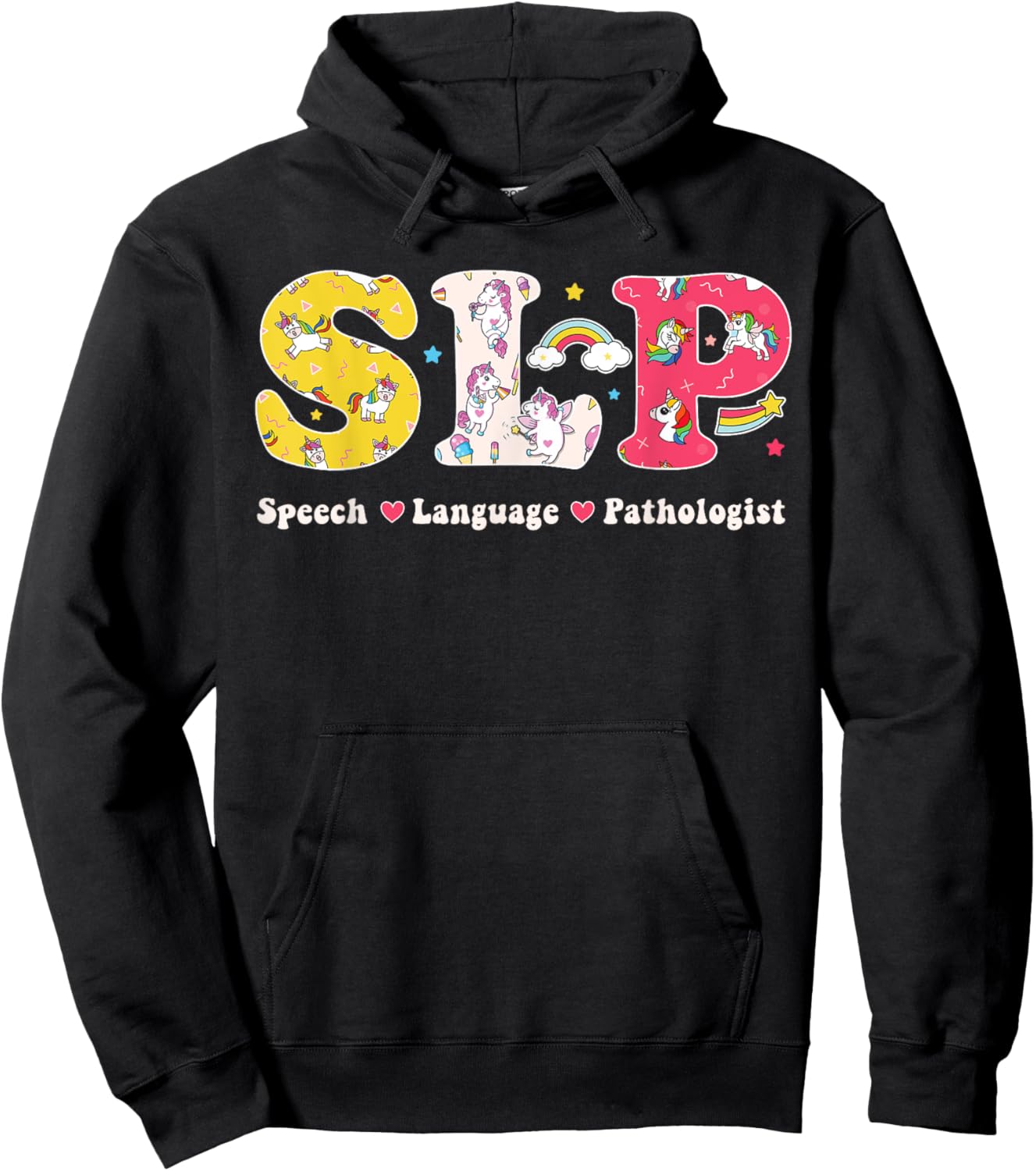 Cute Speech Pathologist Therapist SLP Speech Therapy Unicorn Hoodie - Hoodie | Black