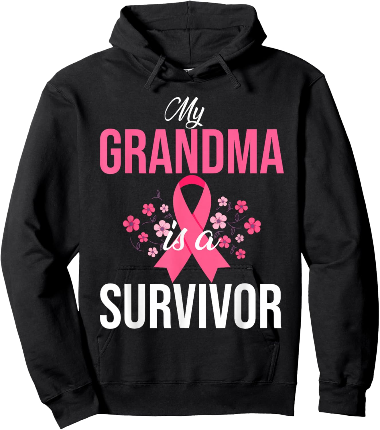 My Grandma Is A Survivor Breast Cancer Awareness Hoodie - Hoodie | Black