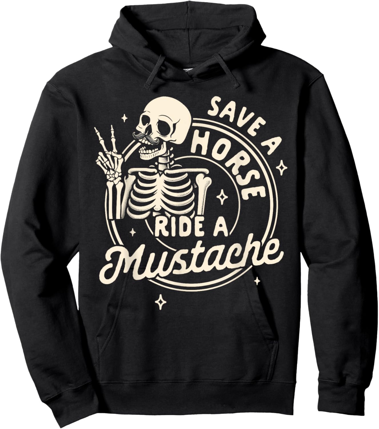 Mustache Dad Father’s Day Save A Horse Ride A Mustache Hoodie - Hoodie | Black