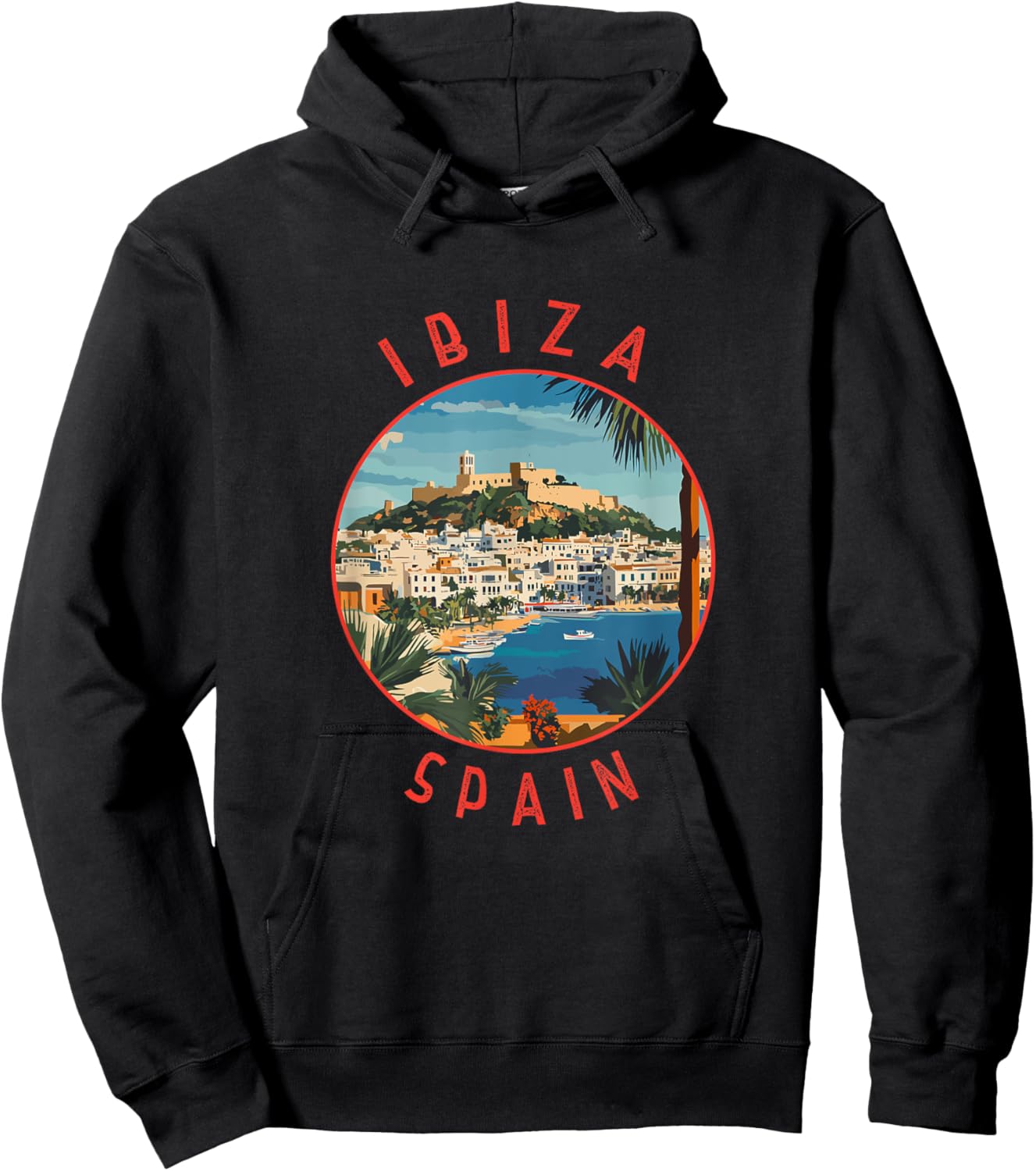 Ibiza Spain Retro Distressed Circle Hoodie - Hoodie | Black