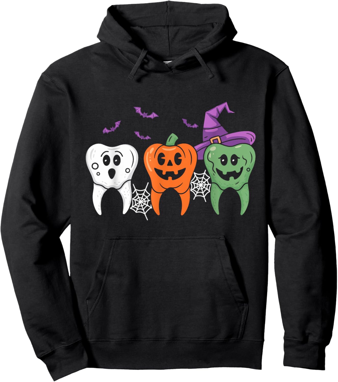Teeth Ghost Pumpkin Witch Cute Dental Halloween Dentist Hoodie - Hoodie | Black