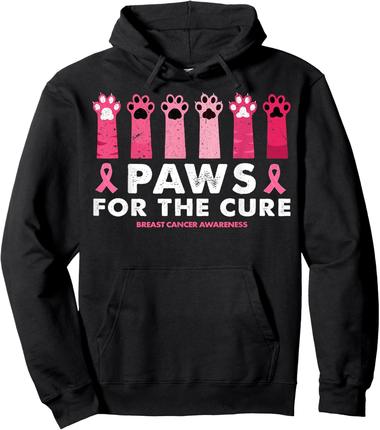 Paws For The Cure Funny Cat Paw Breast Cancer Awareness Men Women Hoodie - Hoodie | Black