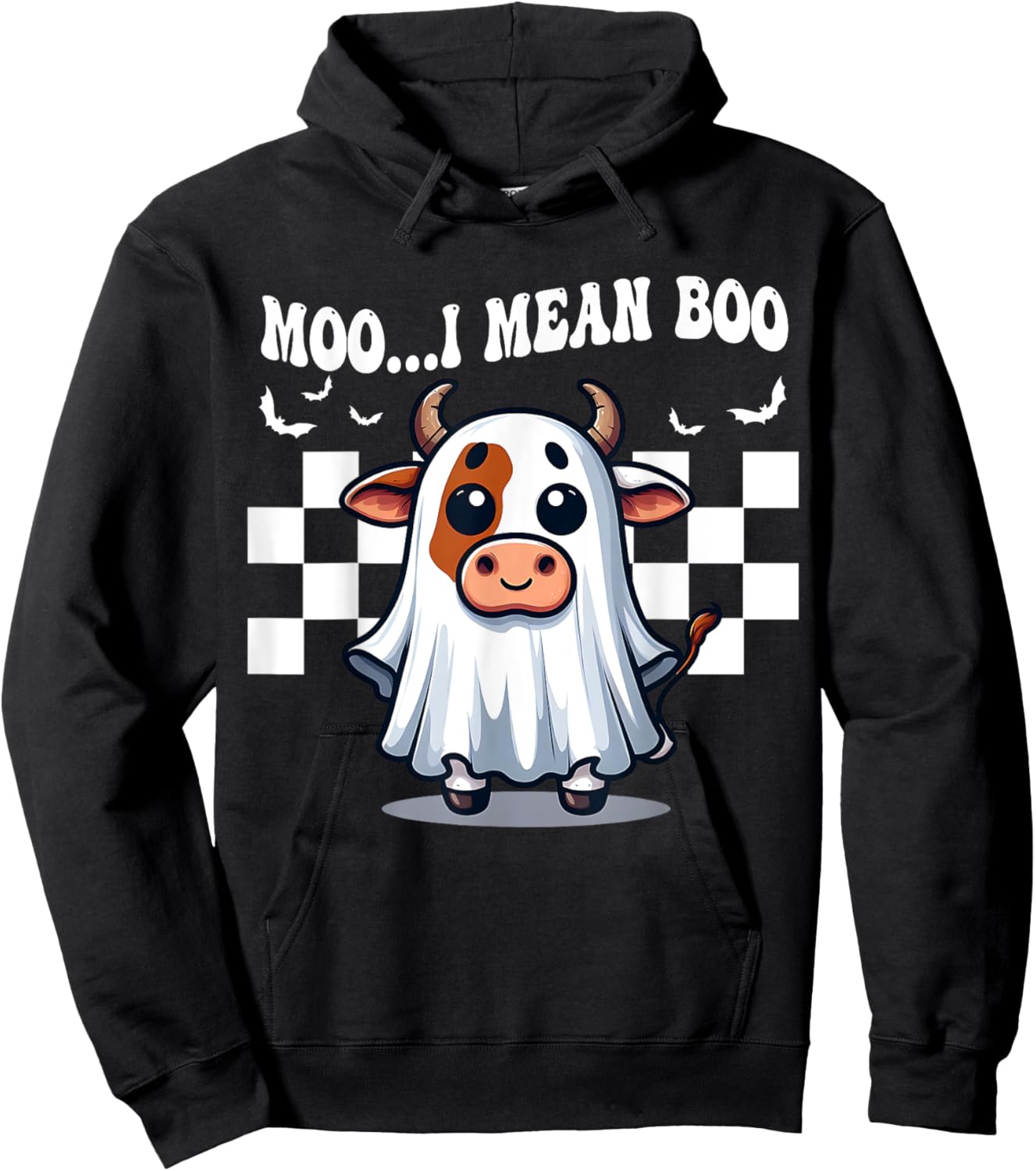Moo I Mean Boo Ghost Cow funny Halloween men women kids cow Hoodie - Hoodie | Black