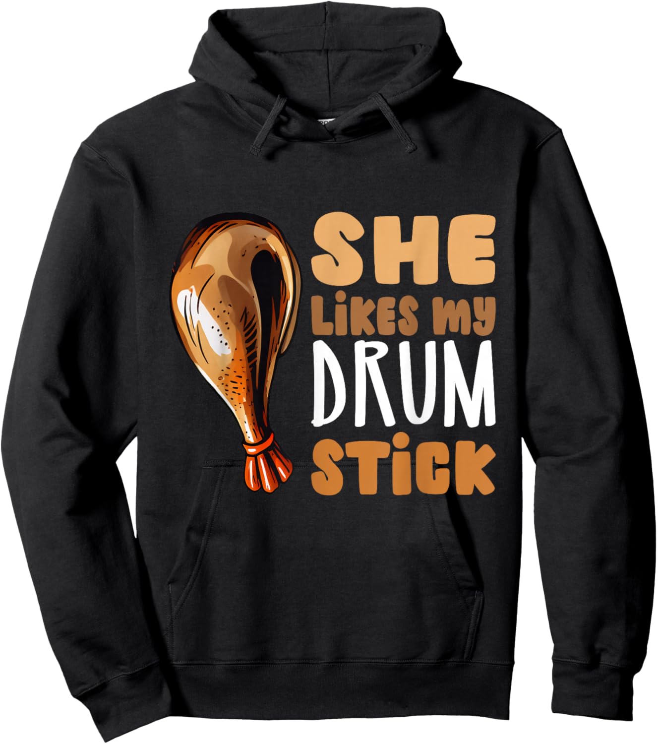 She Likes My Drum Stick Funny Thanksgiving Couple Matching Hoodie - Hoodie | Black