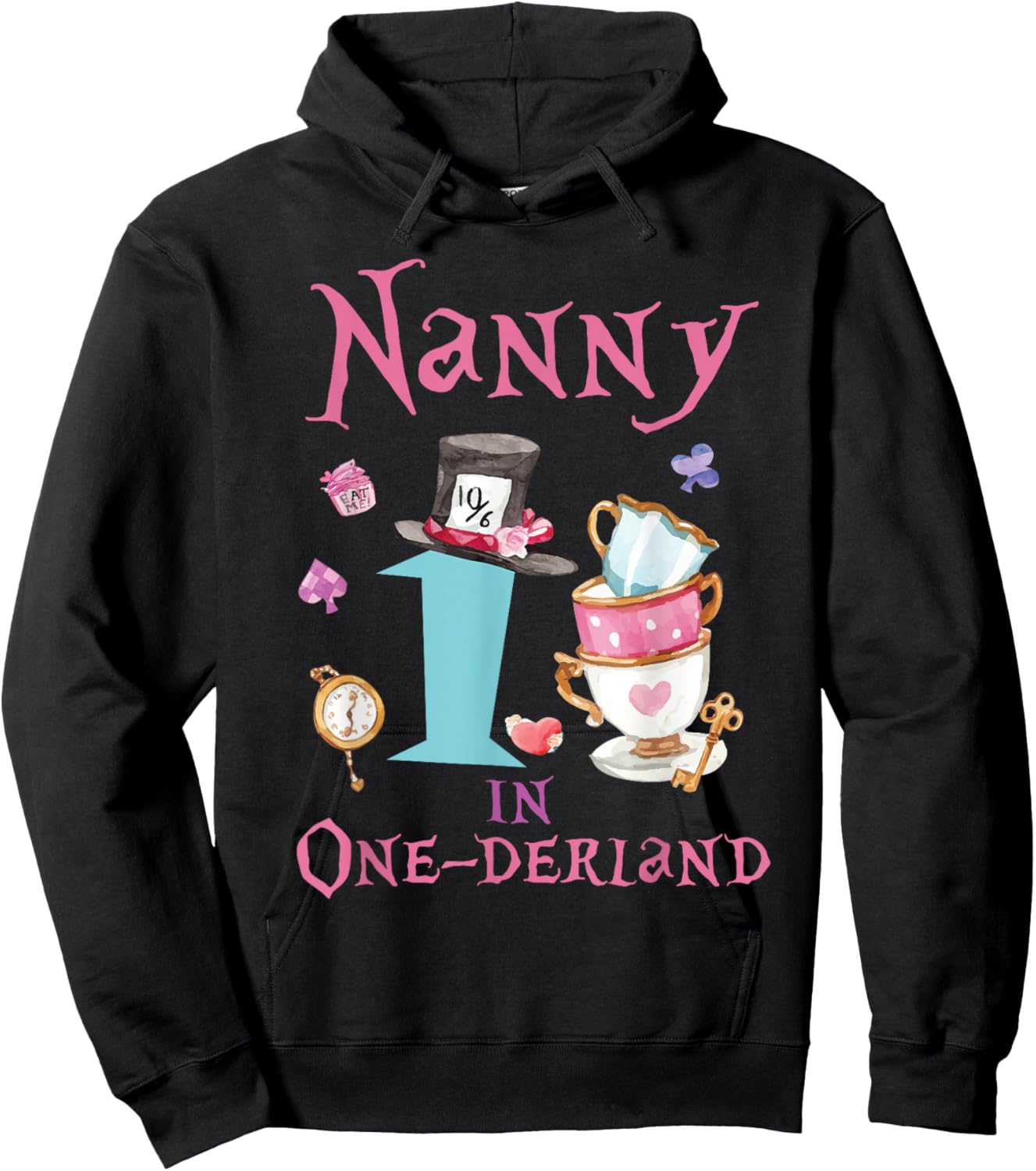 Nanny In Onderland 1st Birthday Girl Family Tea Party Hoodie - Hoodie | Black
