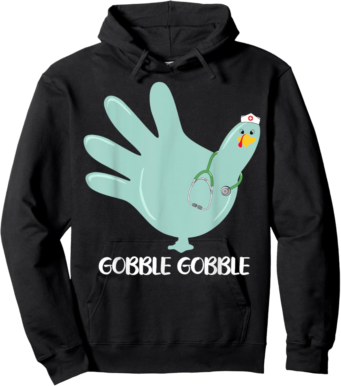 Turkey Gloves Gobble Thankful Nurse Thanksgiving 5 Hoodie - Hoodie | Black