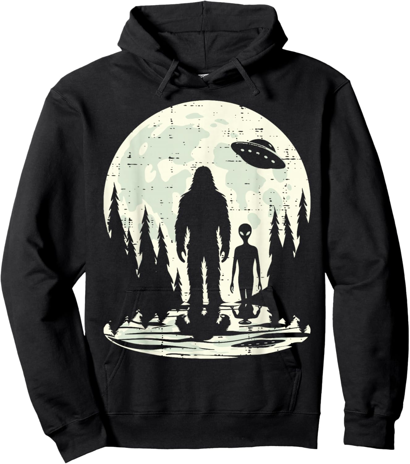 Alien Bigfoot Ufo Moon Funny Sasquatch Men Women Boys Kids Hoodie - Hoodie | Black