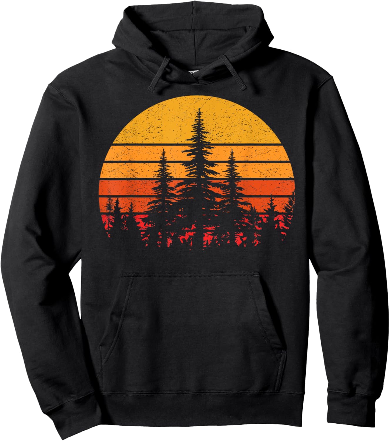 Retro Sun Minimalist Pine Trees Wildlife Nature Forest Hoodie - Hoodie | Black