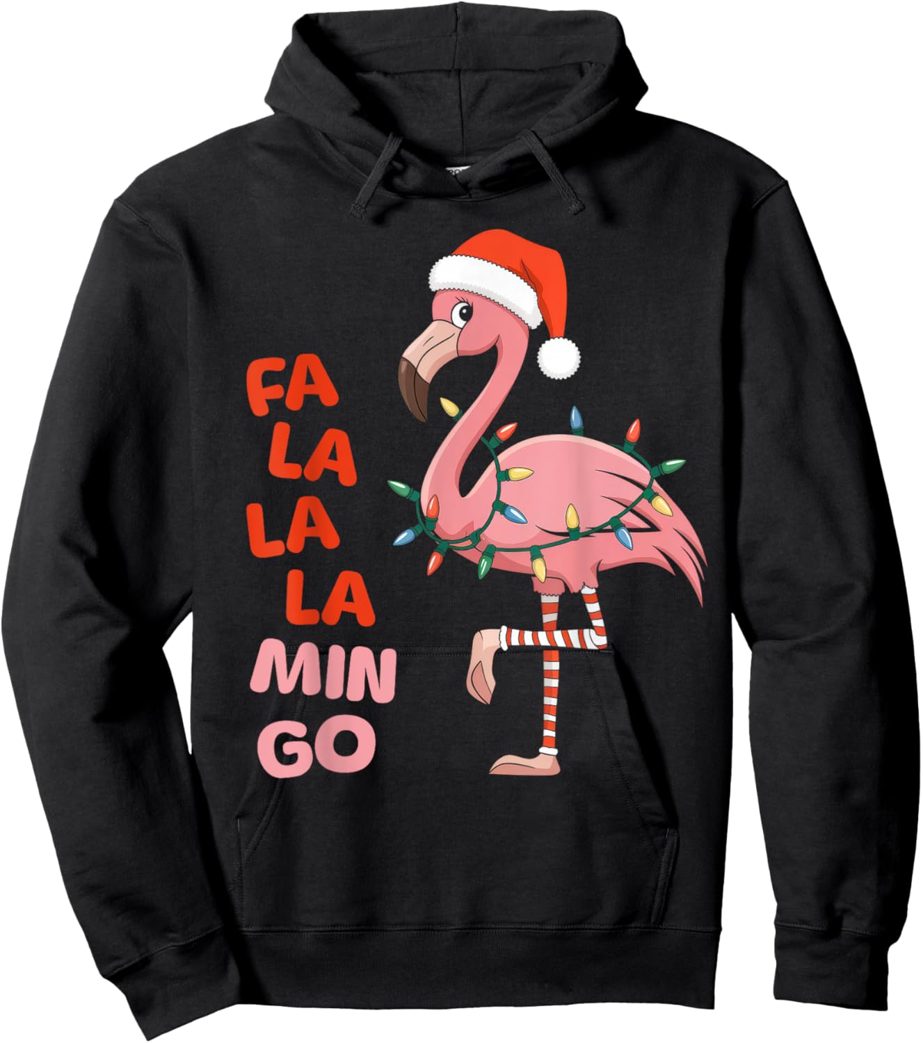 Fa La La Mingo Flamingo Christmas Tree Lights Xmas Tropical Hoodie - Hoodie | Black