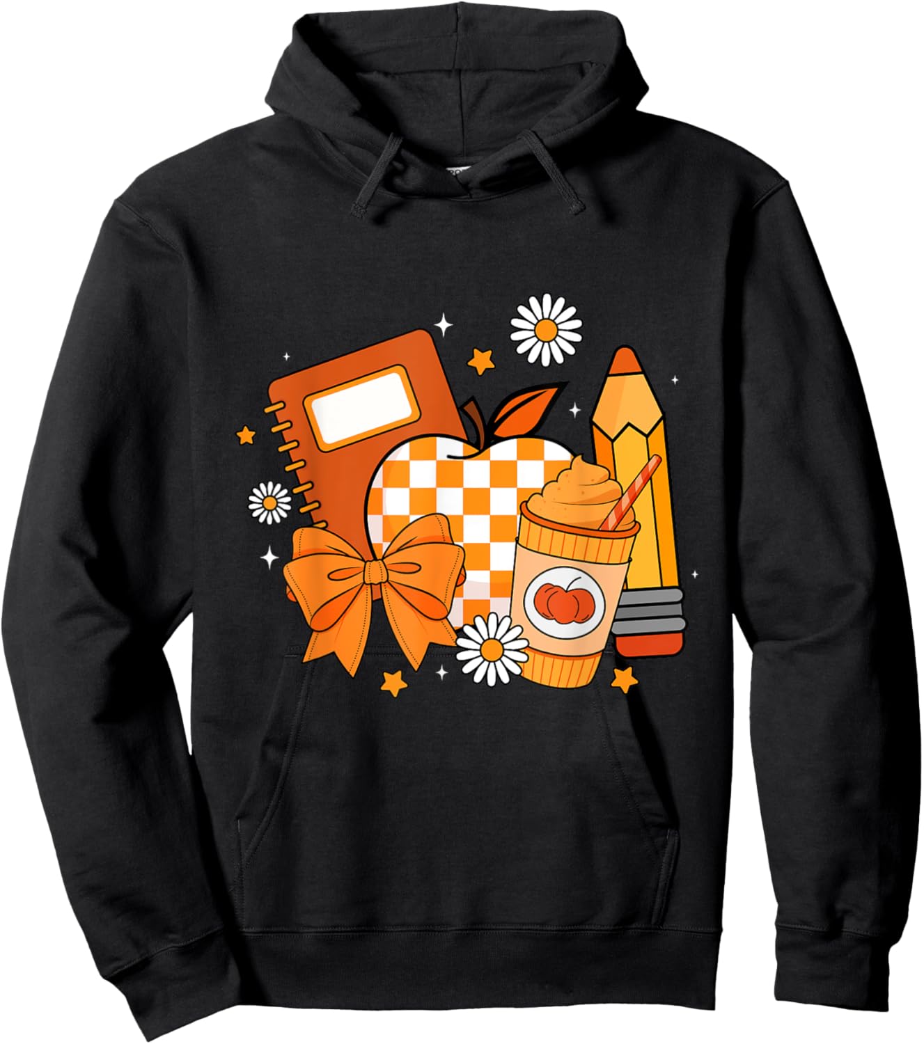 Retro Coquette Bow Pencil Teacher Fall Season Thanksgiving Hoodie - Hoodie | Black