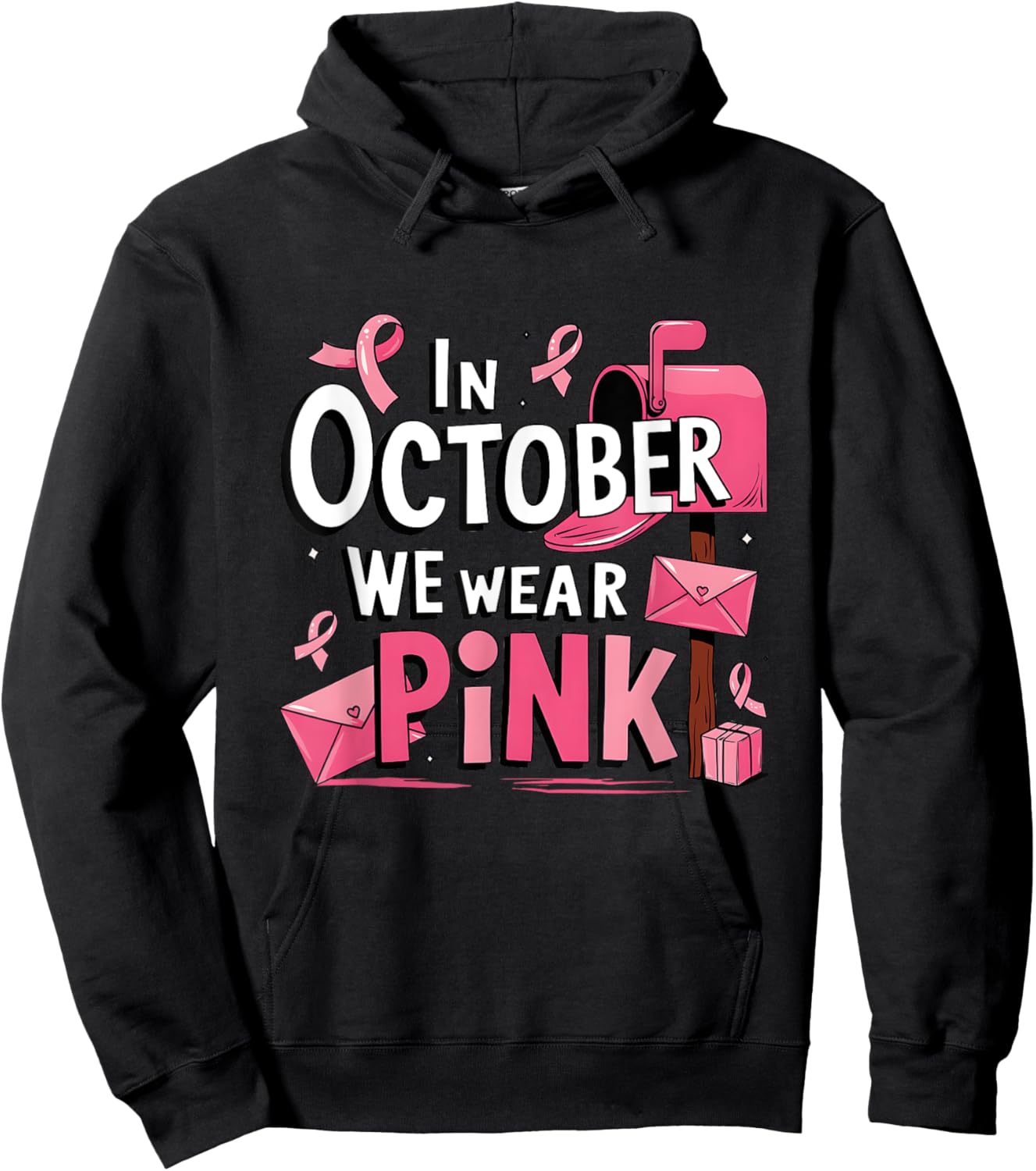 October We Wear Pink Breast Cancer Awareness Postal Worker Hoodie - Hoodie | Black
