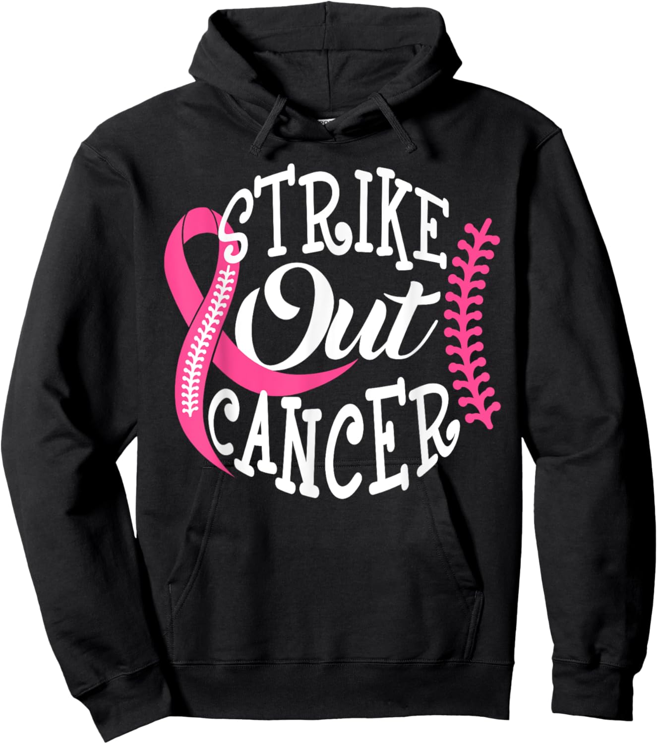 Strike Out Breast Cancer Baseball Pink Ribbon Women Girls Hoodie - Hoodie | Black