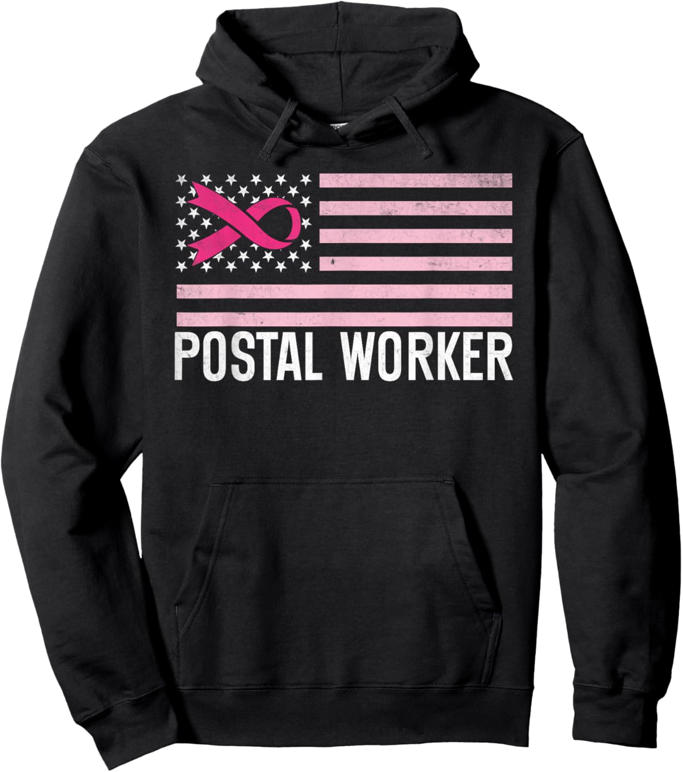 Postal Worker Breast Cancer Awareness Pink Ribbon us flag Hoodie - Hoodie | Black