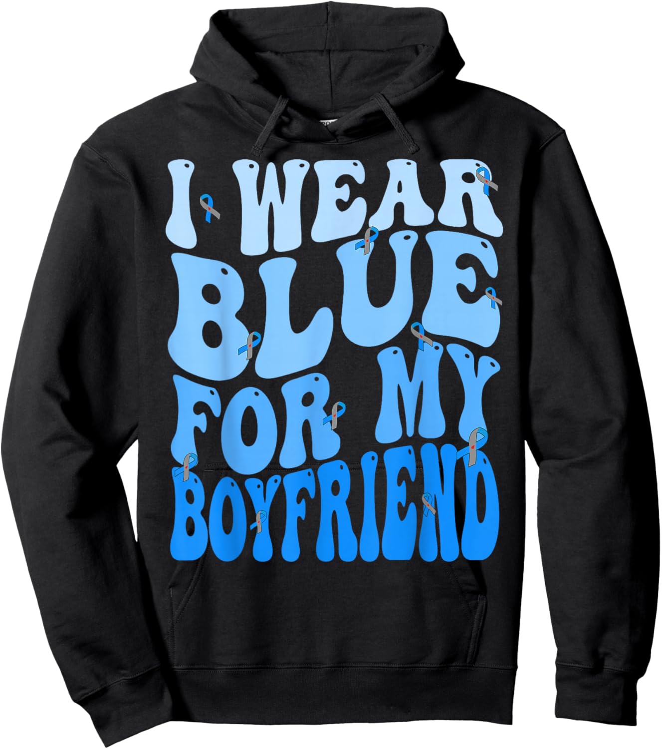 I Wear Blue For My Boyfriend Blue Ribbon T1D Diabetes Hoodie - Hoodie | Black