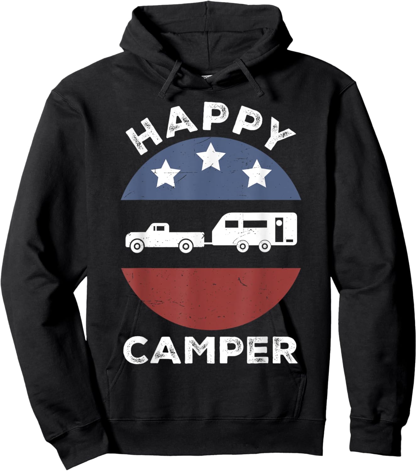 Retro Happy Camper Men Women Funny Camping Dad Boy Toddler Hoodie - Hoodie | Black