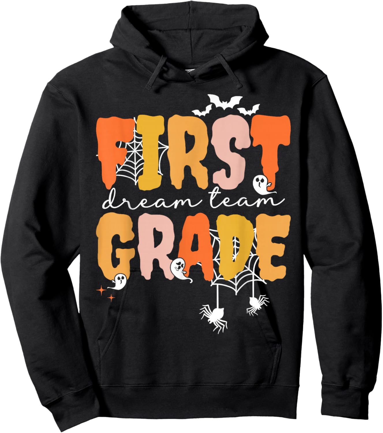 First Grade Dream Retro Team Fall Halloween Spooky Teachers Hoodie - Hoodie | Black
