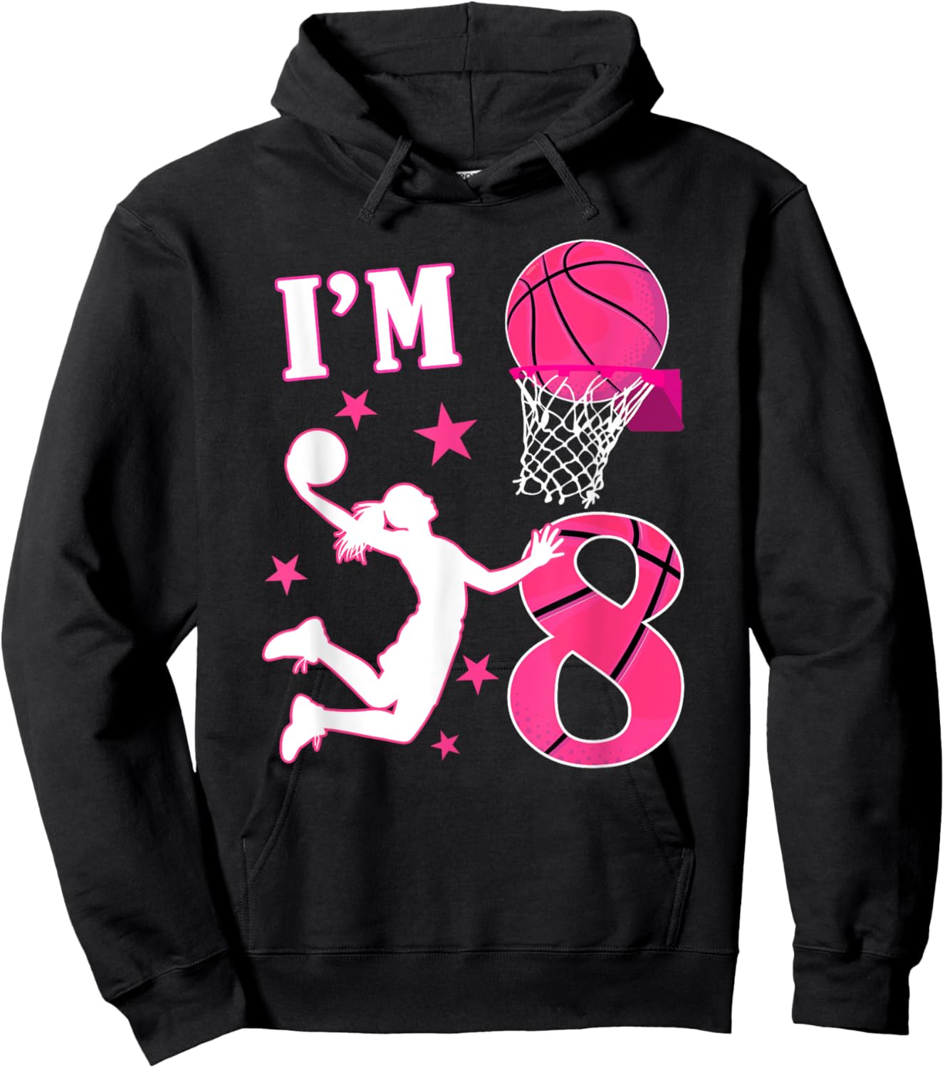 8th Birthday Basketball Theme 8 Year Old Girl Birthday Hoodie - Hoodie | Black