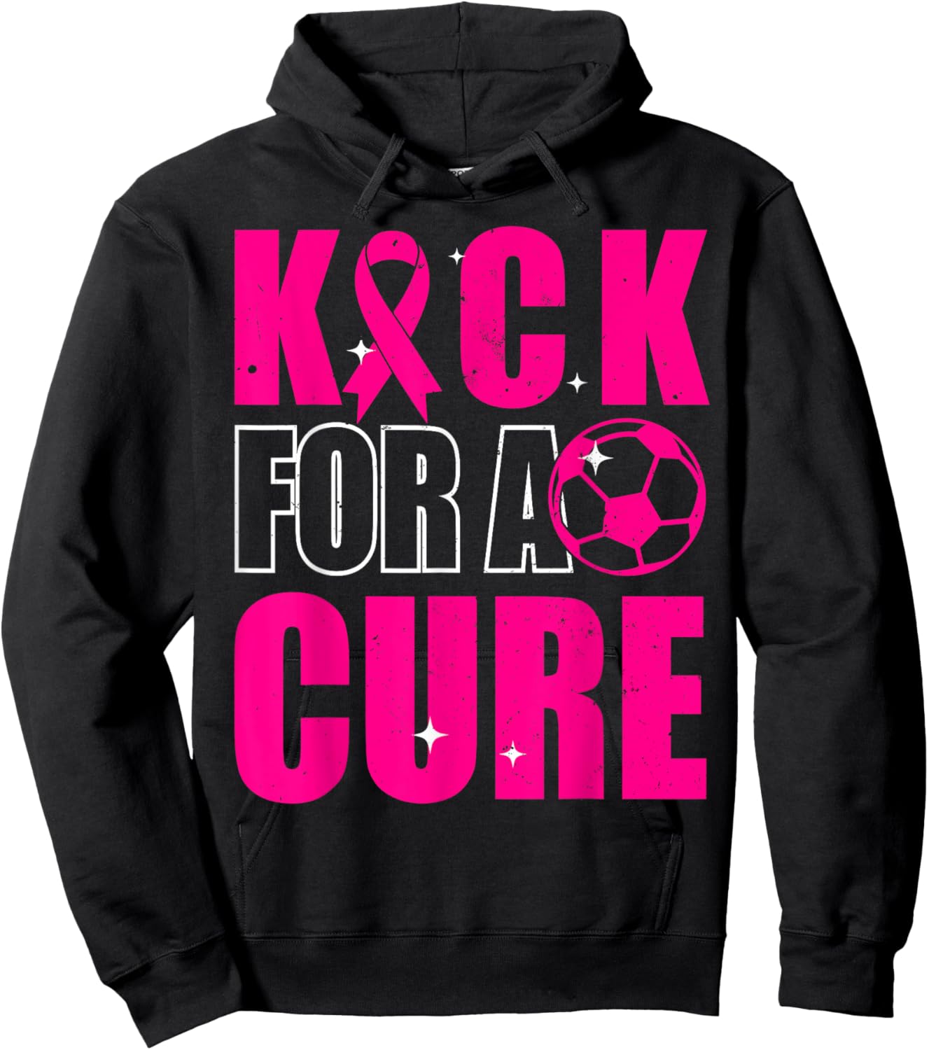Kick For a Cure Breast Cancer Awareness Pink Ribbon Soccer Hoodie - Hoodie | Black