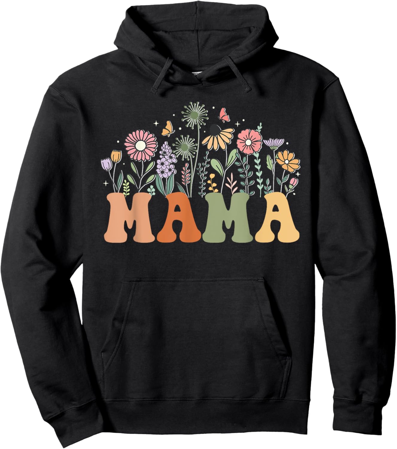 Mama Wildflower Floral Birthday Baby Shower New Mama Hoodie - Hoodie | Black