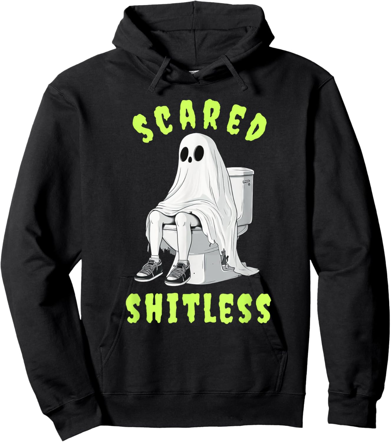 Ghost Sitting On Toilet Scared Shitless Funny Halloween Hoodie - Hoodie | Black