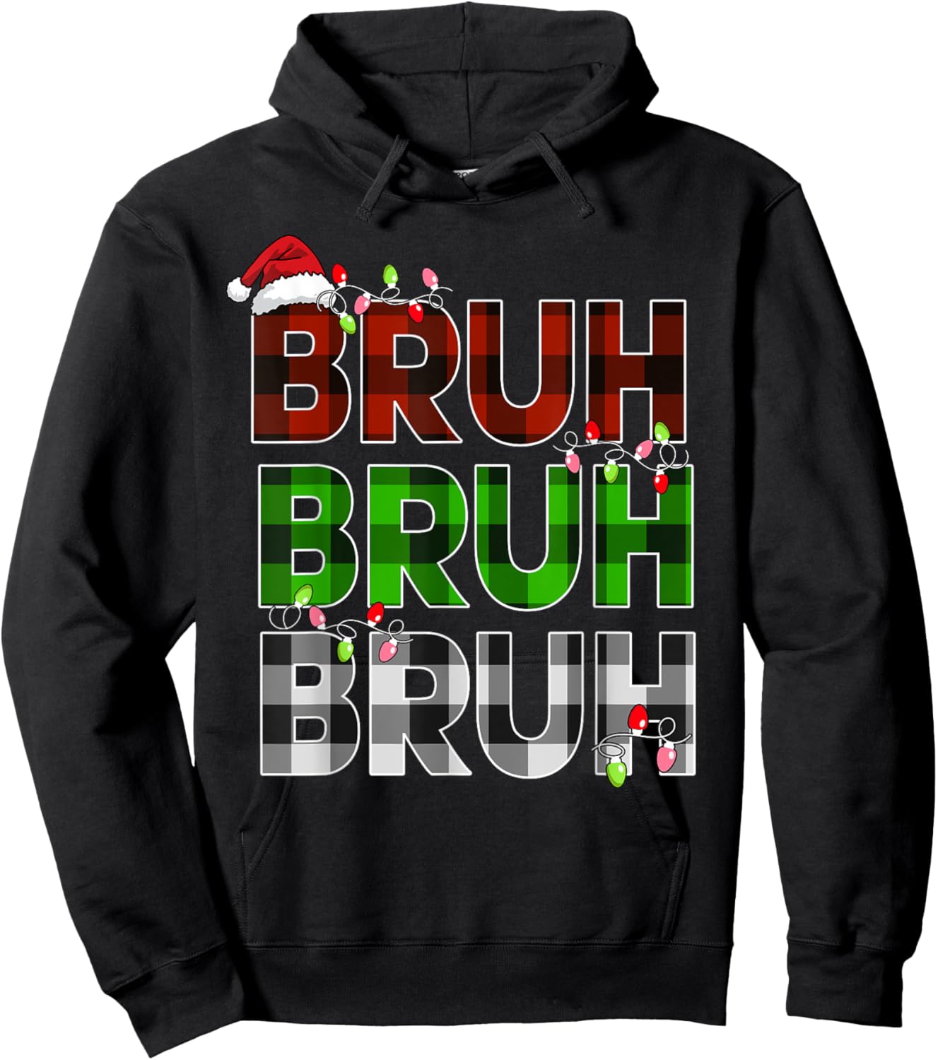 Bruh Bruh Bruh Xmas Lights Teens Girls Boys Christmas Plaid Hoodie - Hoodie | Black