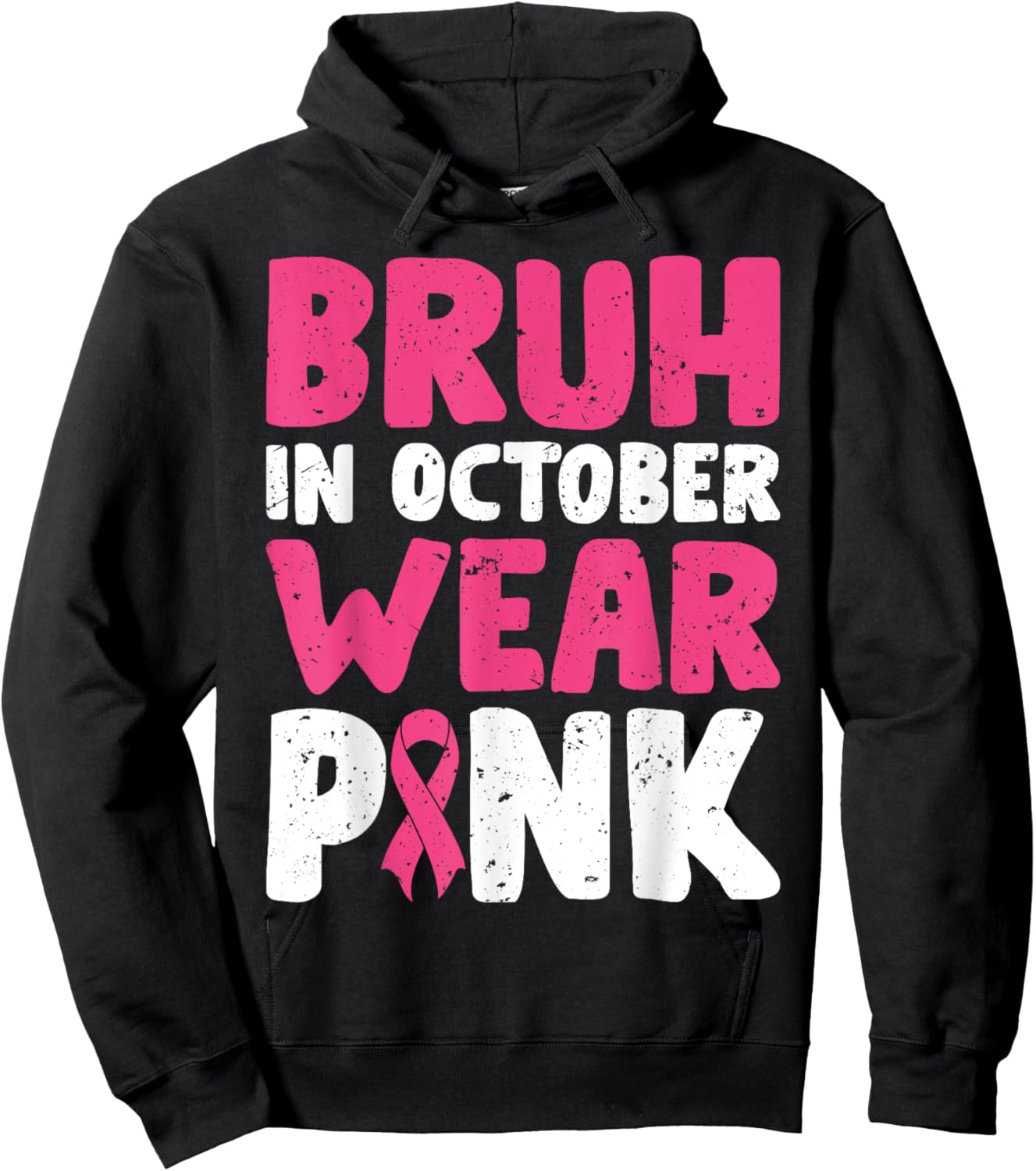 Breast Cancer Shirts for Kids Boys Bruh In October Wear Pink Hoodie - Hoodie | Black