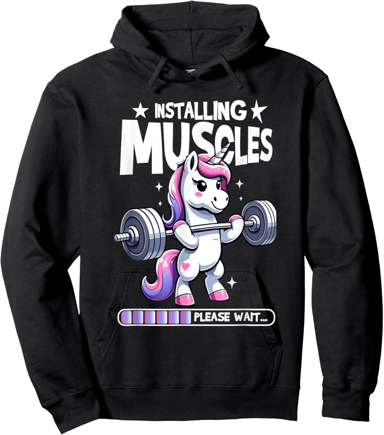 Installing Muscles Please Wait Bodybuilding Unicorn Weightlifting Fitness Gym Workout Hoodie - Hoodie | Black