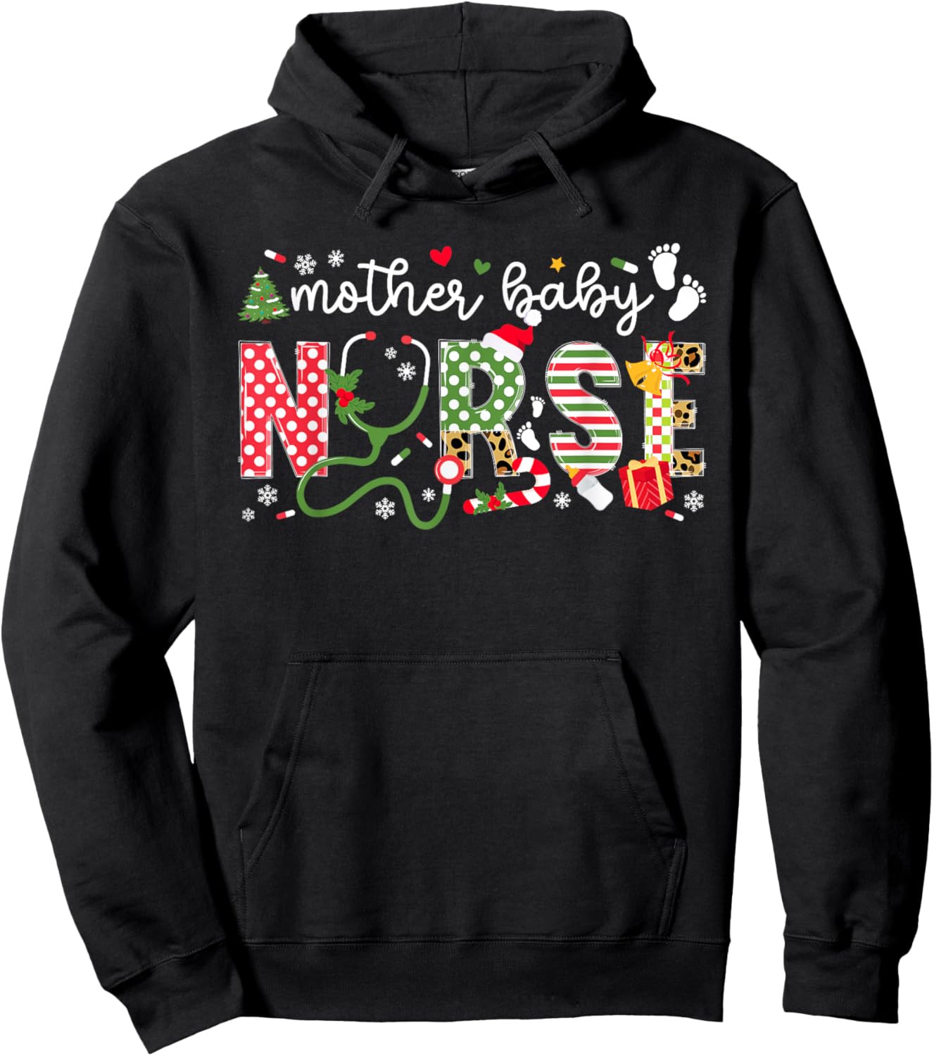 Mother Baby Nurse Christmas Mother Baby Nursing Xmas Hoodie - Hoodie | Black
