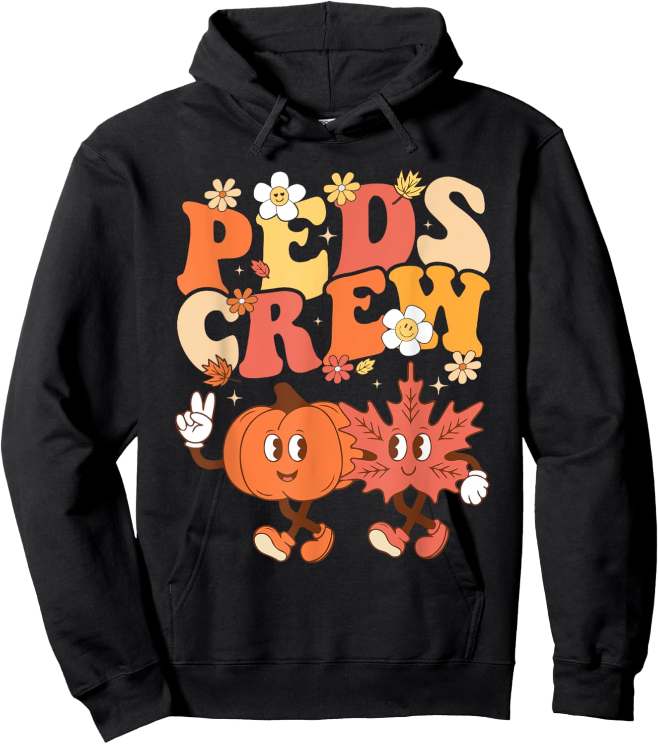 Peds Crew Pumpkin Leaf Pediatric Nurse Thanksgiving Fall Hoodie - Hoodie | Black