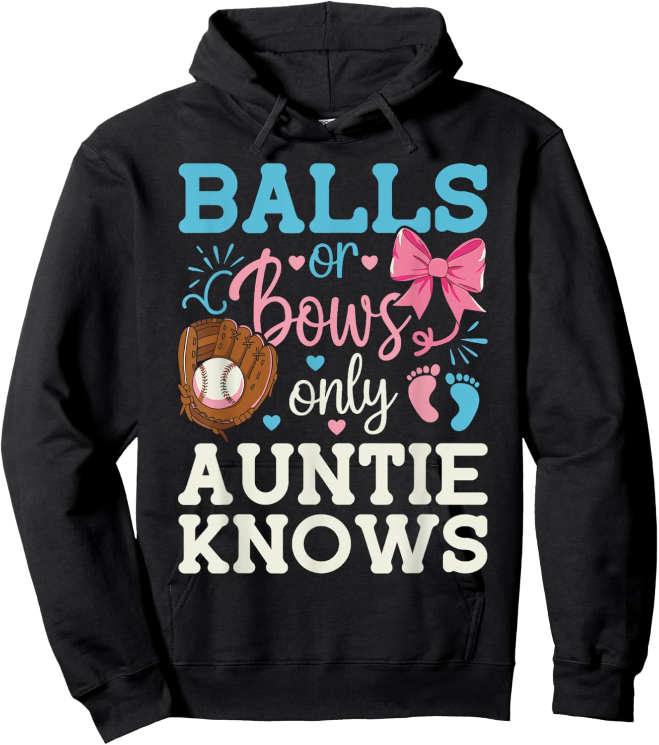 Bolls or Bows Only Auntie Knows Gender Reveal Announcement Hoodie - Hoodie | Black