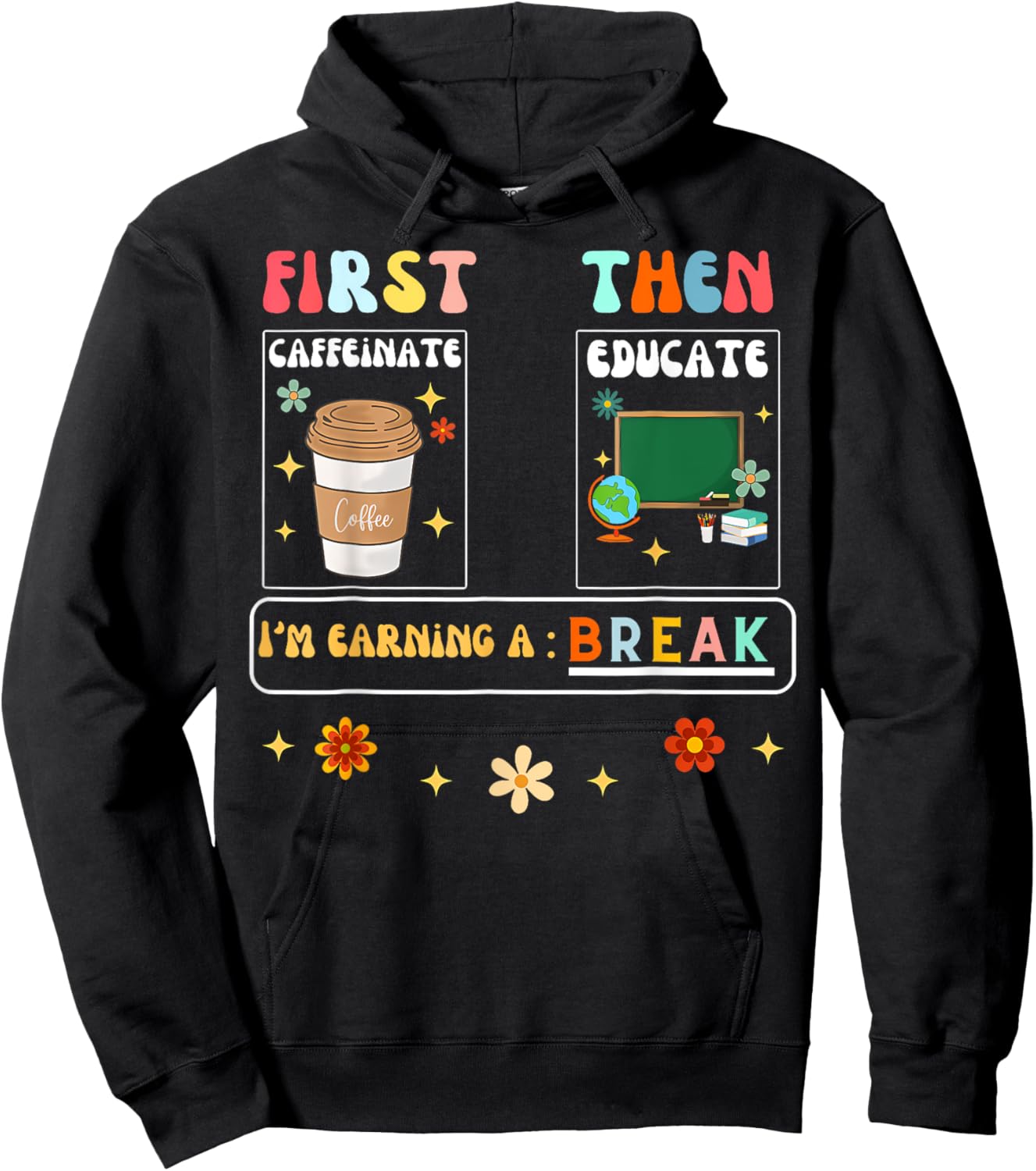 First Caffeinate Then Educate I'M Earning A Break Teacher Hoodie - Hoodie | Black