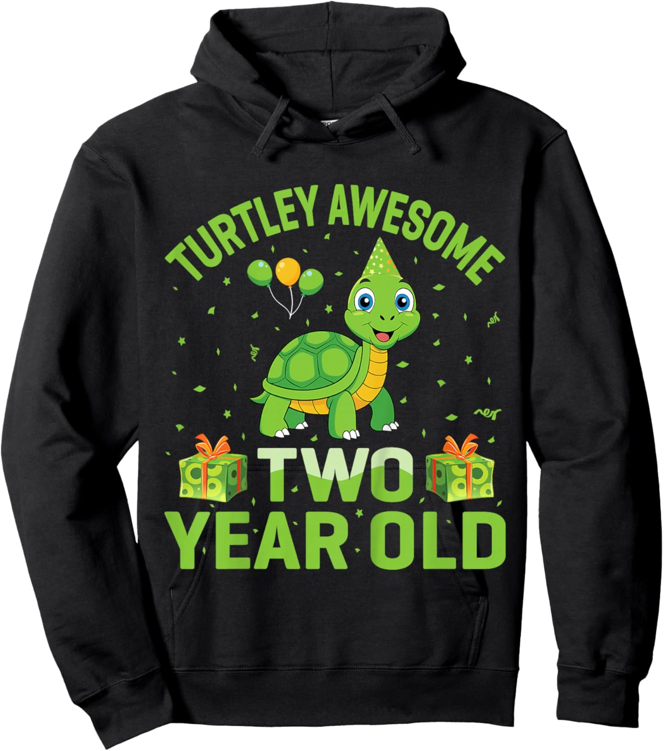 Turtley Awesome Two Year Old Cute Turtle 2nd Birthday Party Hoodie - Hoodie | Black