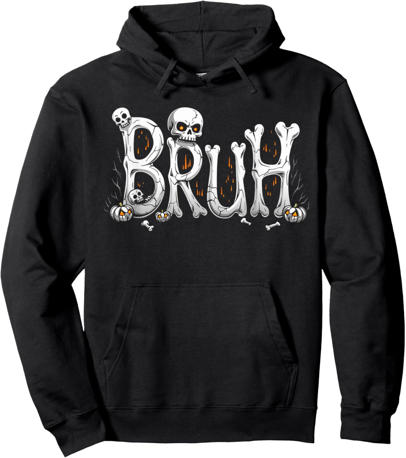 Bruh halloween skull bone skeleton kids boys girls men women Hoodie - Hoodie | Black