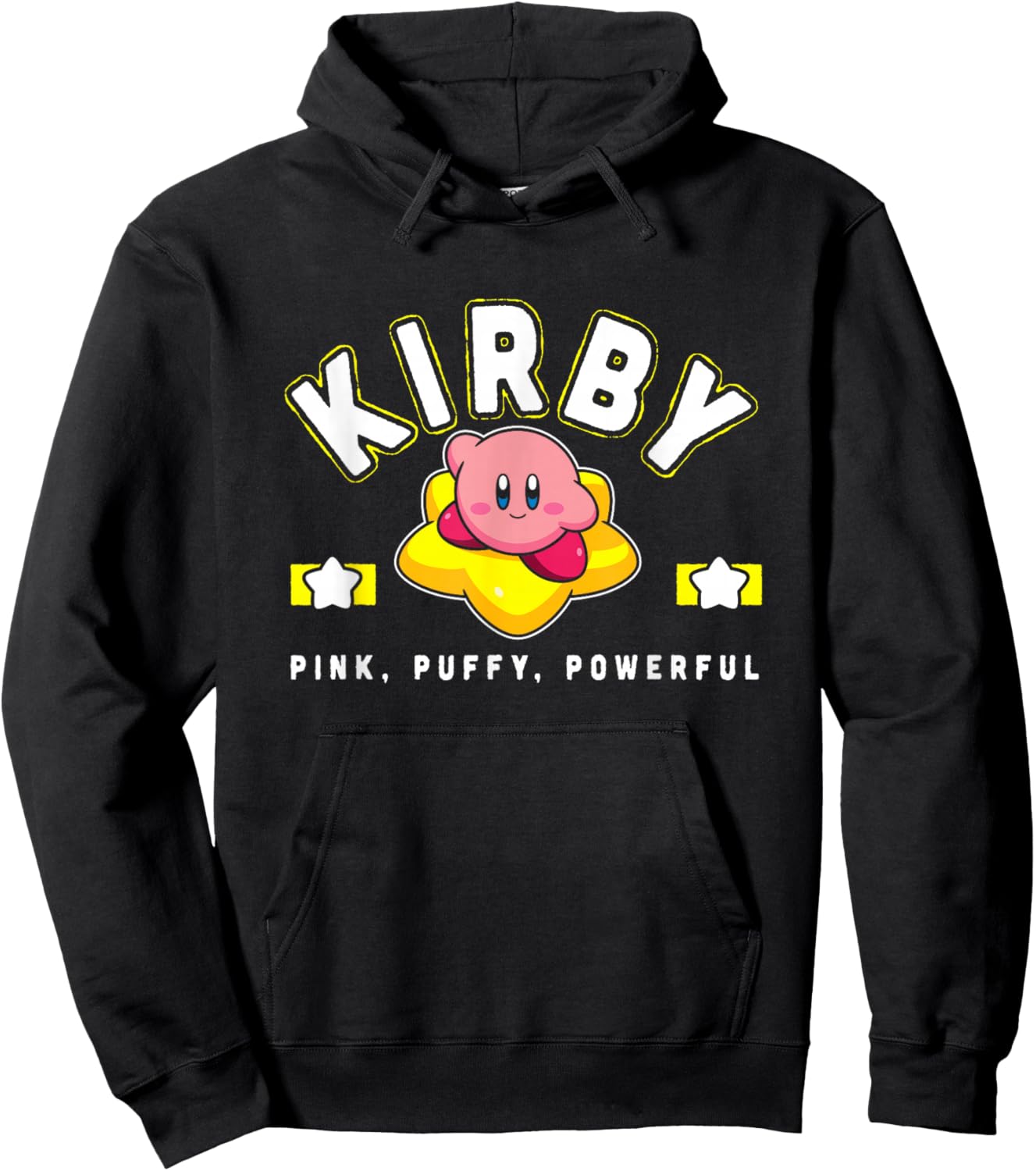 Kirby Pink Puffy Powerful Star Frame Varsity Hoodie - Hoodie | Black